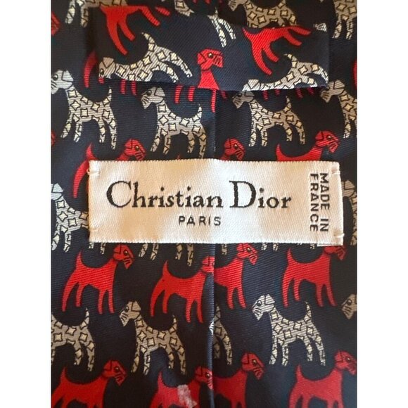 Christian Dior Paris Mens 100% Silk Vintage Horse Pattern Tie - Picture 3 of 4